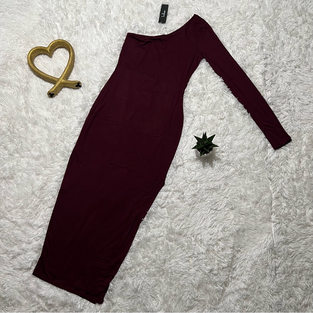 NWT LULUS Number One Babe Plum One-Shoulder Bodycon Midi Dress - Picture 2 of 10
